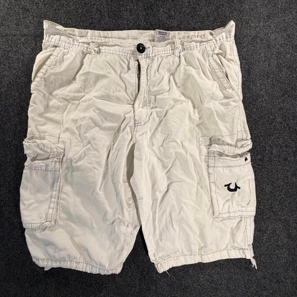 True Religion Mens White Cargo Shorts Size 38 Y2K Streetwear Designer Denim